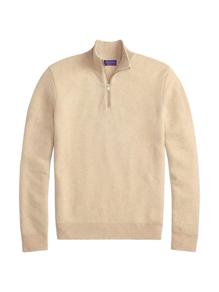 Men's Cashmere Half-Zip Sweater - Champagne Melange - Size XXL