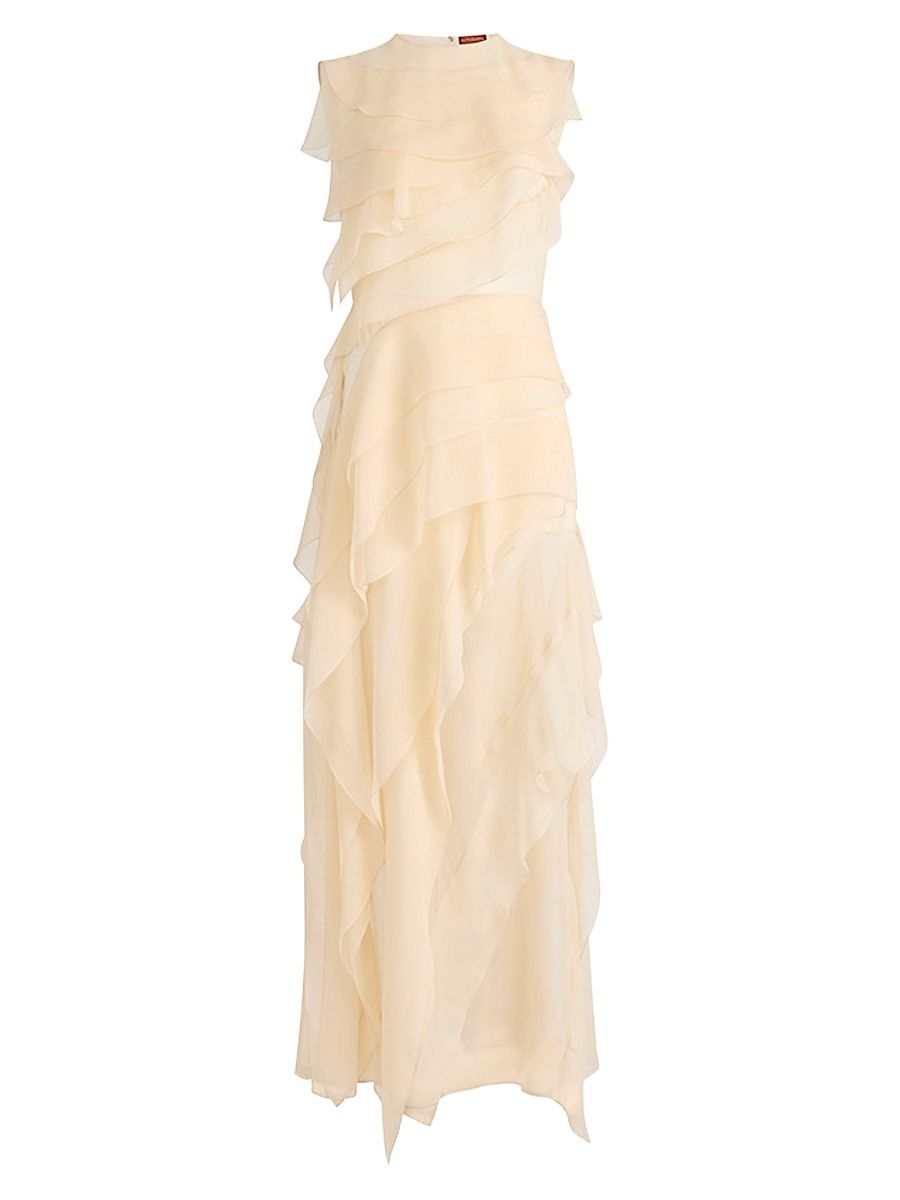 Women's Gigi Ruffled Silk Maxi Dress - Tapioca - Size 12