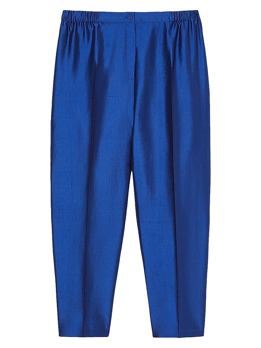 Women's Trousers in Pure Silk Shantung - Blue - Size 24