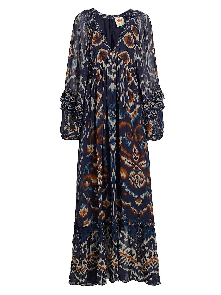 Women's Pineapple Ikat-Inspired Maxi Dress - Pineapple Ikat Blue - Size Small