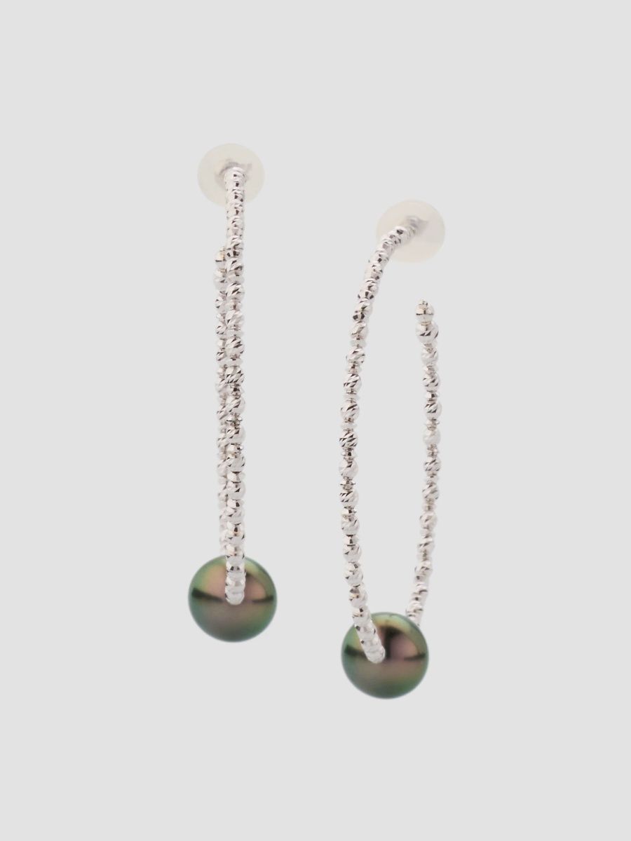 Women's 18K Gold & Tahitian Pearl Hoop Earrings - White Gold