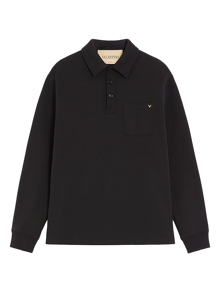 Men's Cotton Polo Shirt with VGold - Black - Size Small