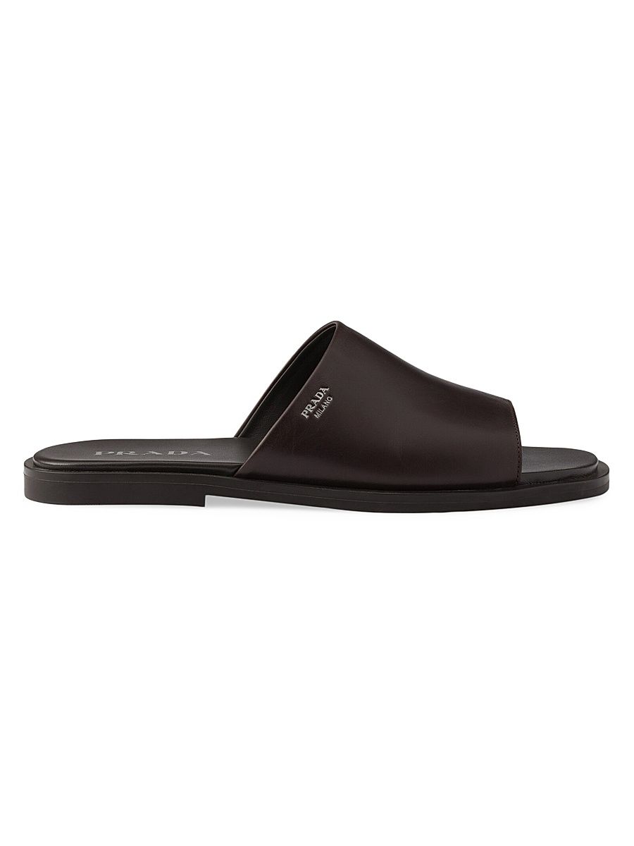 Men's Leather Slides - Brown - Size 9.5