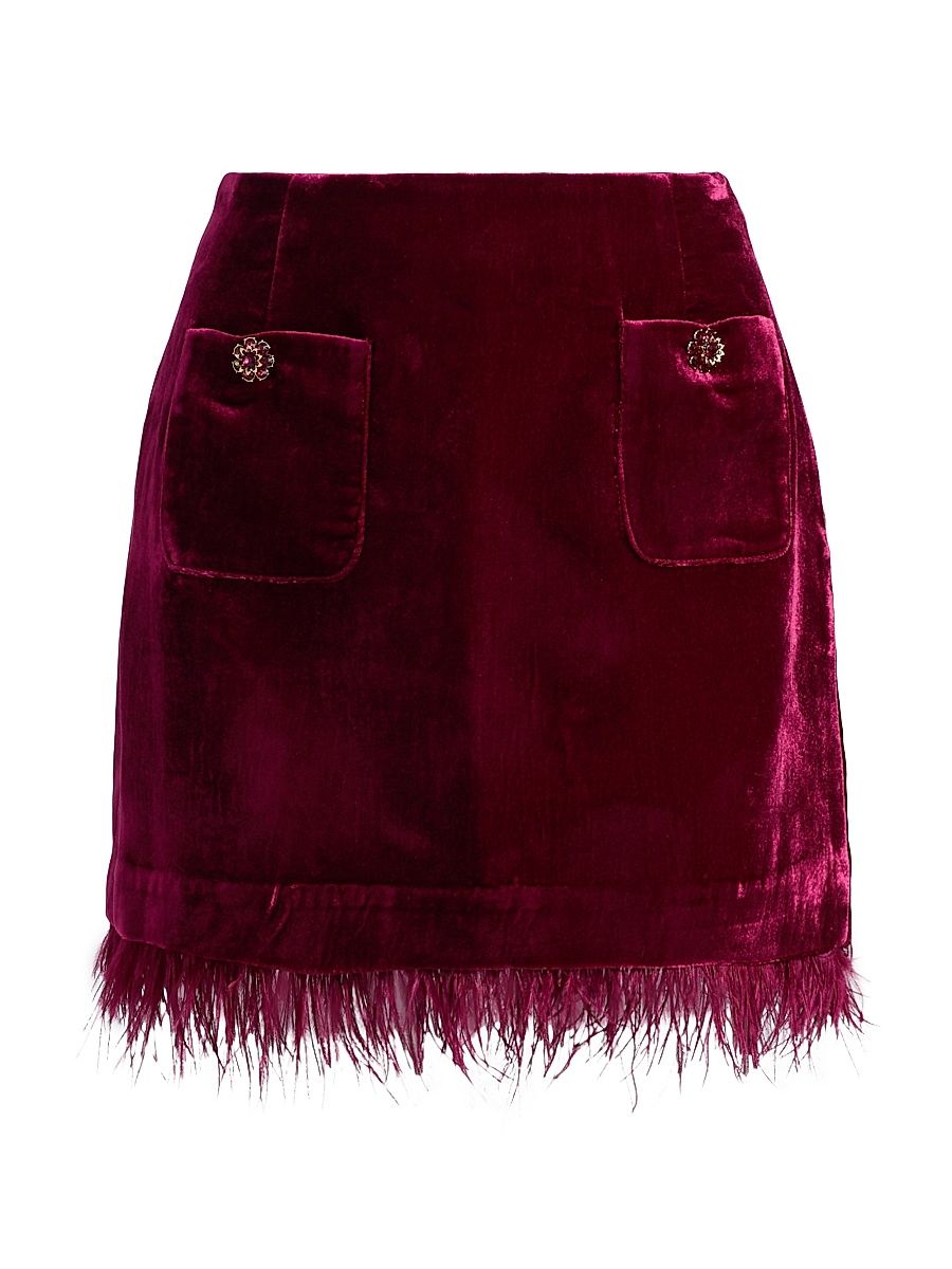 Women's Luna Velvet Fringe-Hem A-Line Miniskirt - Red Plum - Size 16