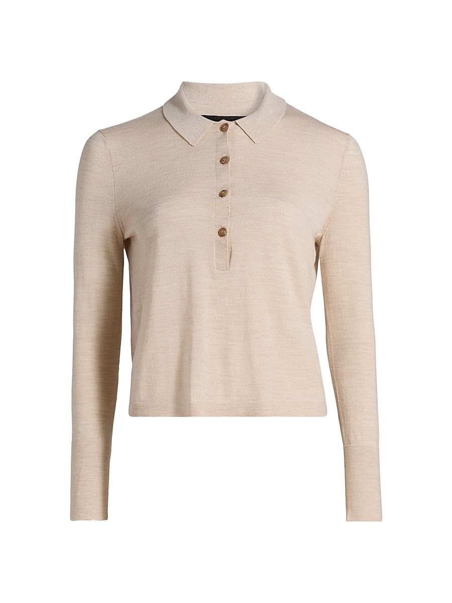Women's Grayson Wool Polo Top - Oat - Size XL