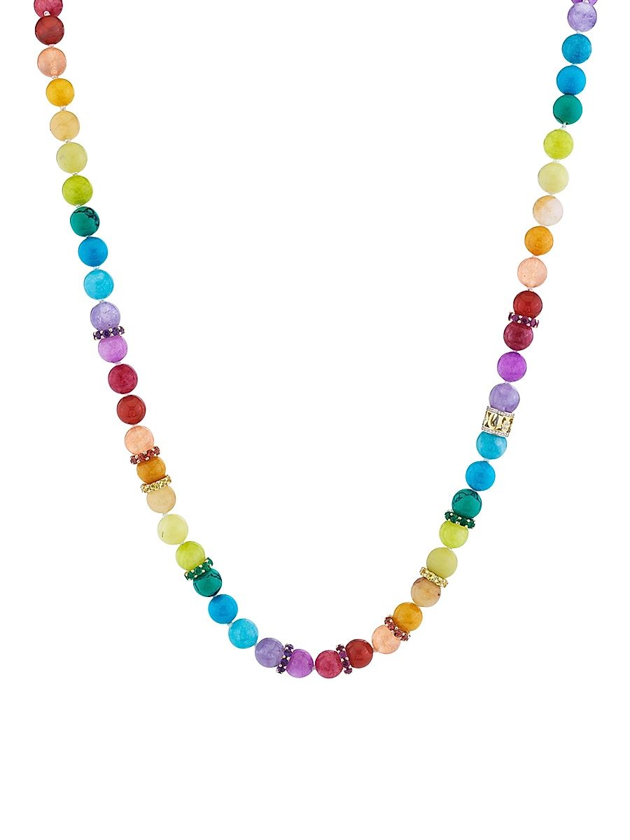 Women's 14K Gold, Diamond & Multi-Stone Rainbow Beaded Necklace - Rainbow