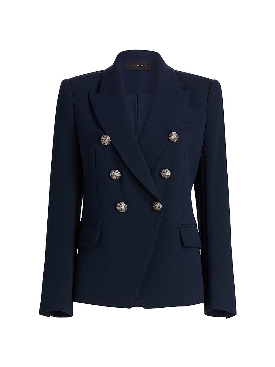 Women's West Crepe Double-Breasted Blazer - Navy - Size XXL
