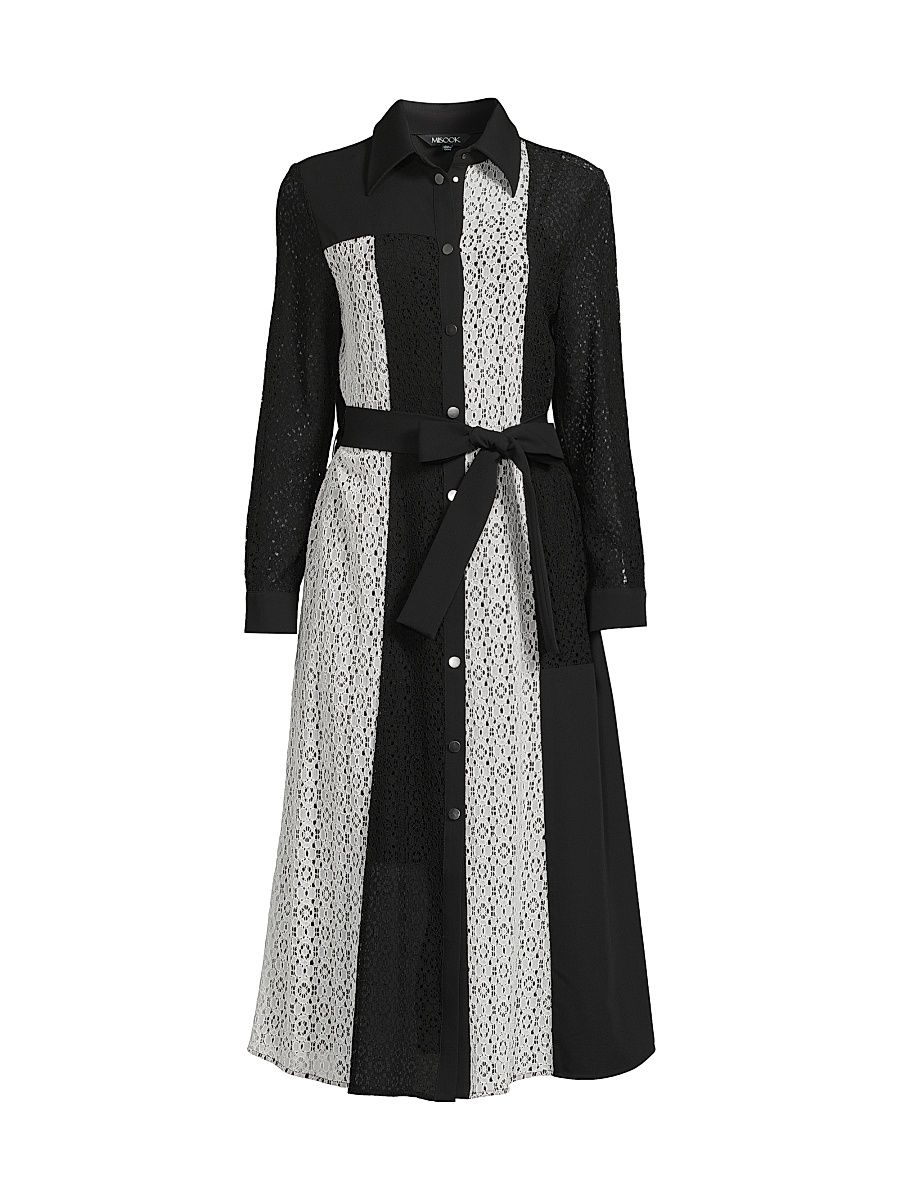 Women's Contrast Lace Straight-Fit Midi-Dress - Black White - Size XL