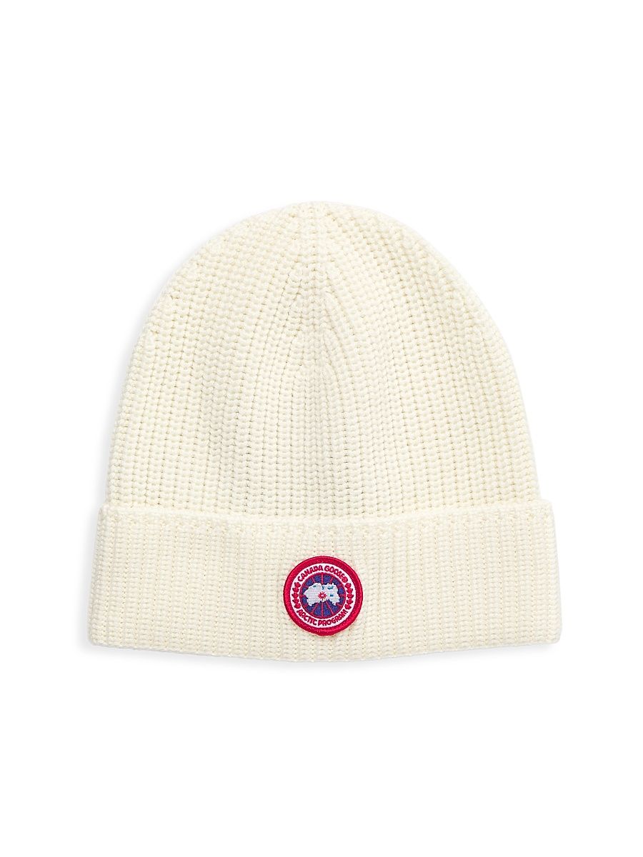 Canada Goose Men's Arctic Logo Patch Wool Beanie - Cotton Grass