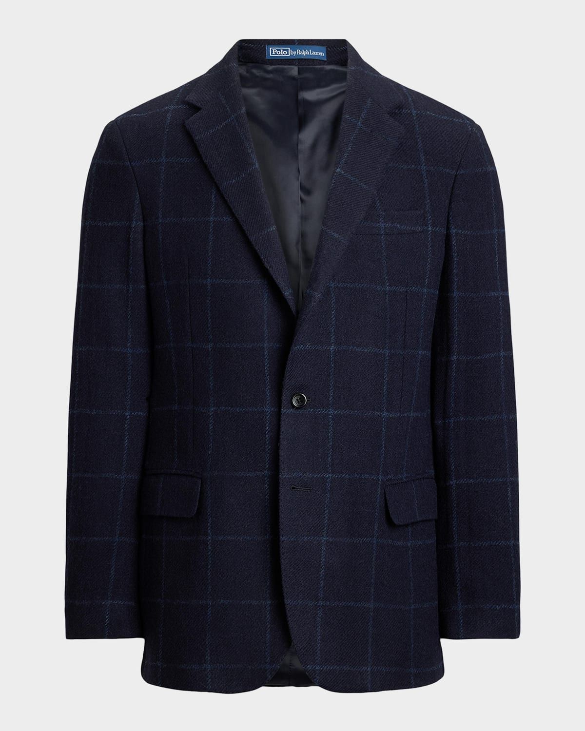 Men & apos;s Windowpane Wool Tweed Two-Button Sport Coat