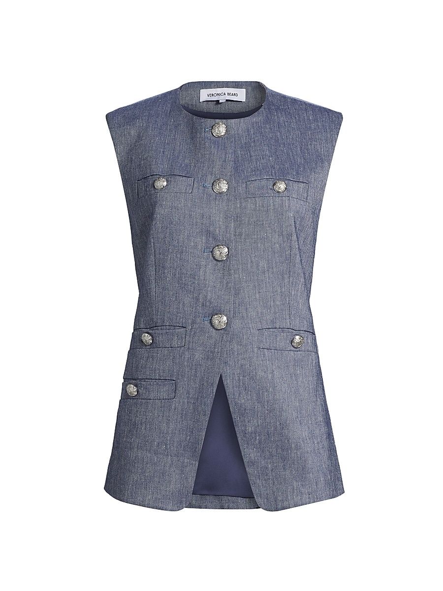 Women's Tamara Linen-Blend Vest - Blue Melange - Size 6