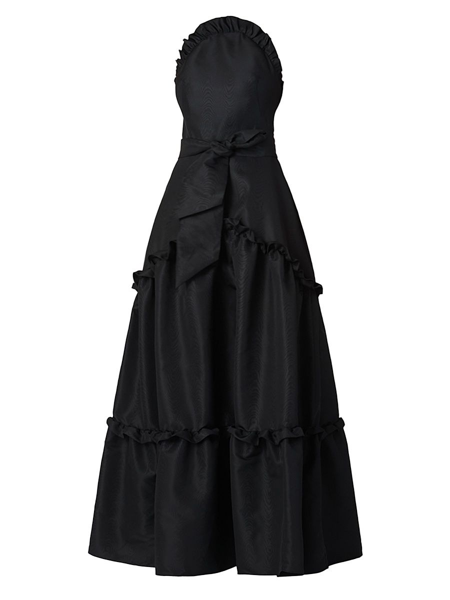 Shoshanna Women's Lucille Ruffled Belted Maxi Dress - Jet - Size 12