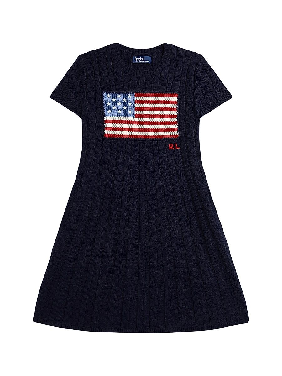 Girl's American Flag Cashmere Cable-Knit Dress - Navy - Size 7
