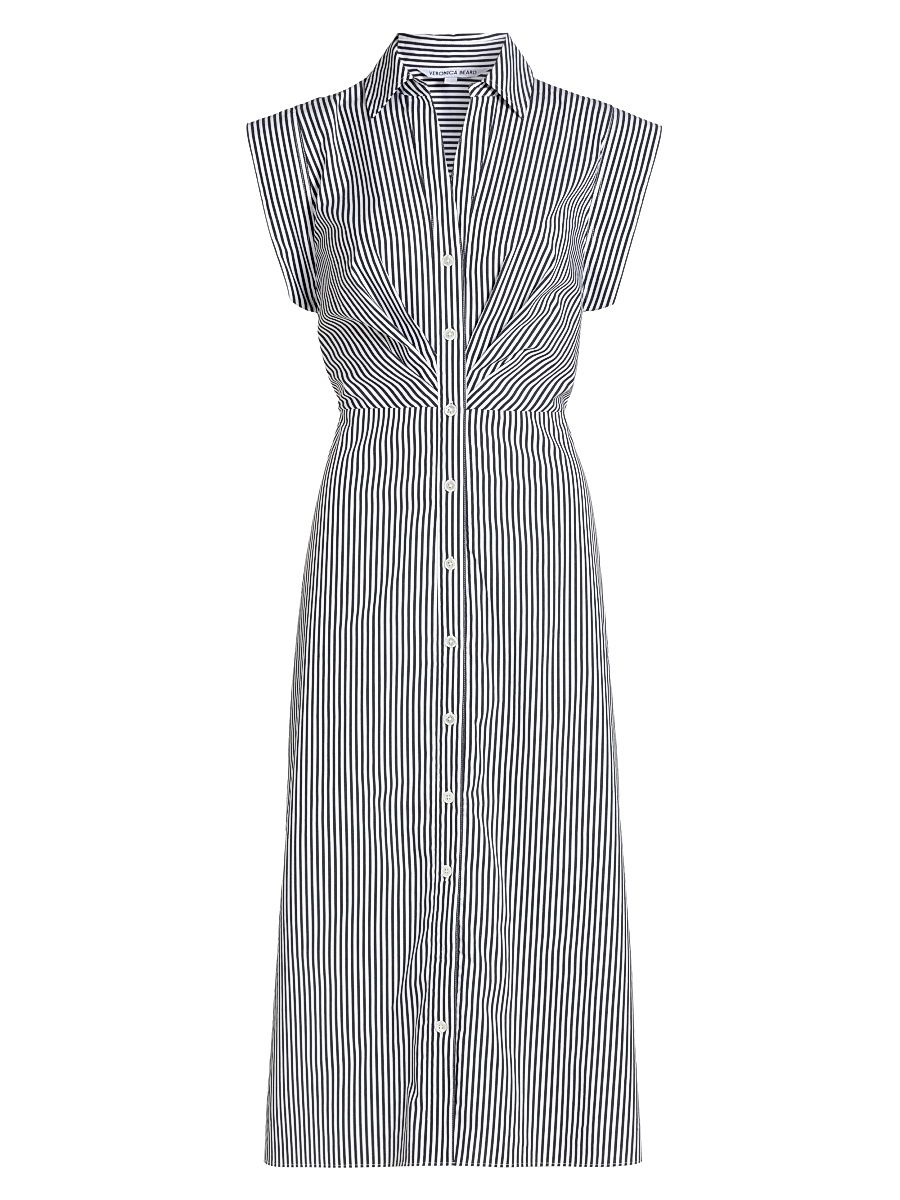 Women's Haydon Striped Button-Front Sleeveless Midi-Dress - Navy White - Size 12