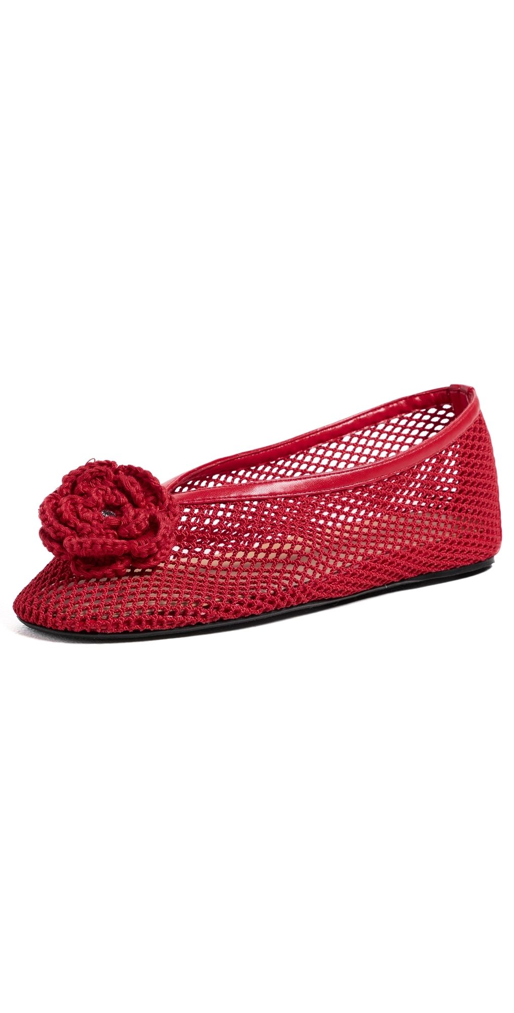 GANNI Jenny Ballerina Mesh Flower Flats Goji Berry 38