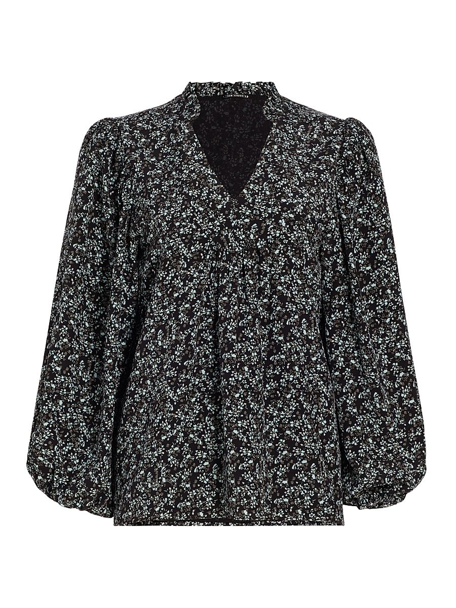 Women's Night Floral Silk Blouse - Night Floral Print - Size Medium