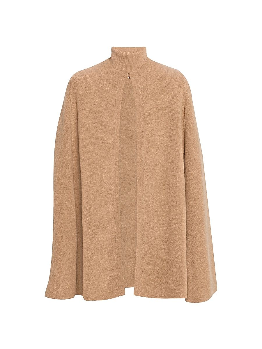 Women's Double-Face Cashmere Turtleneck Cape - Camel