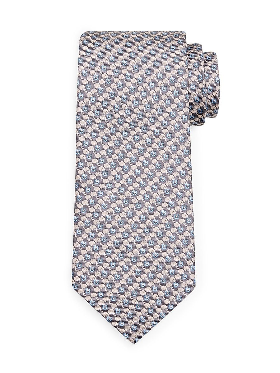 Men's Gancini & Elephant Silk Tie - Grey