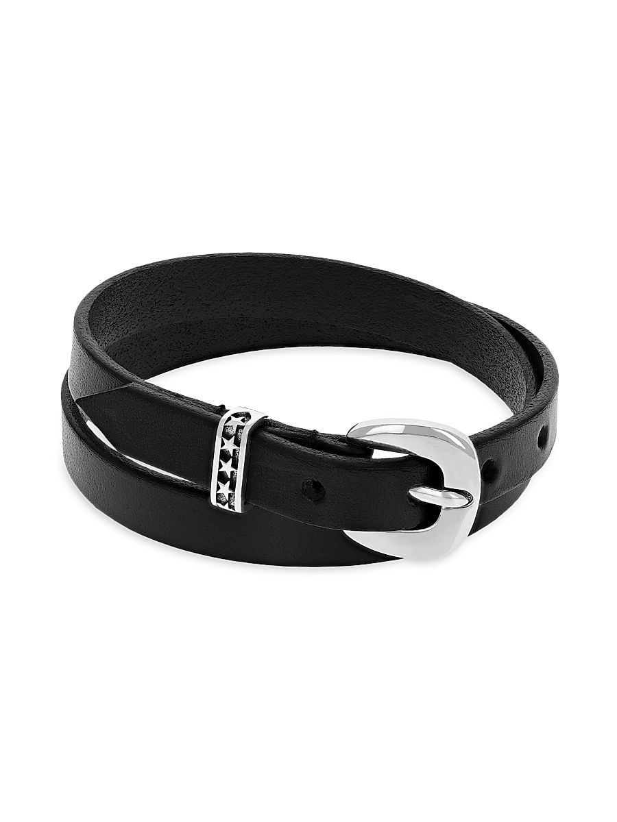 Men's Double Wrap Leather Bracelet - Black