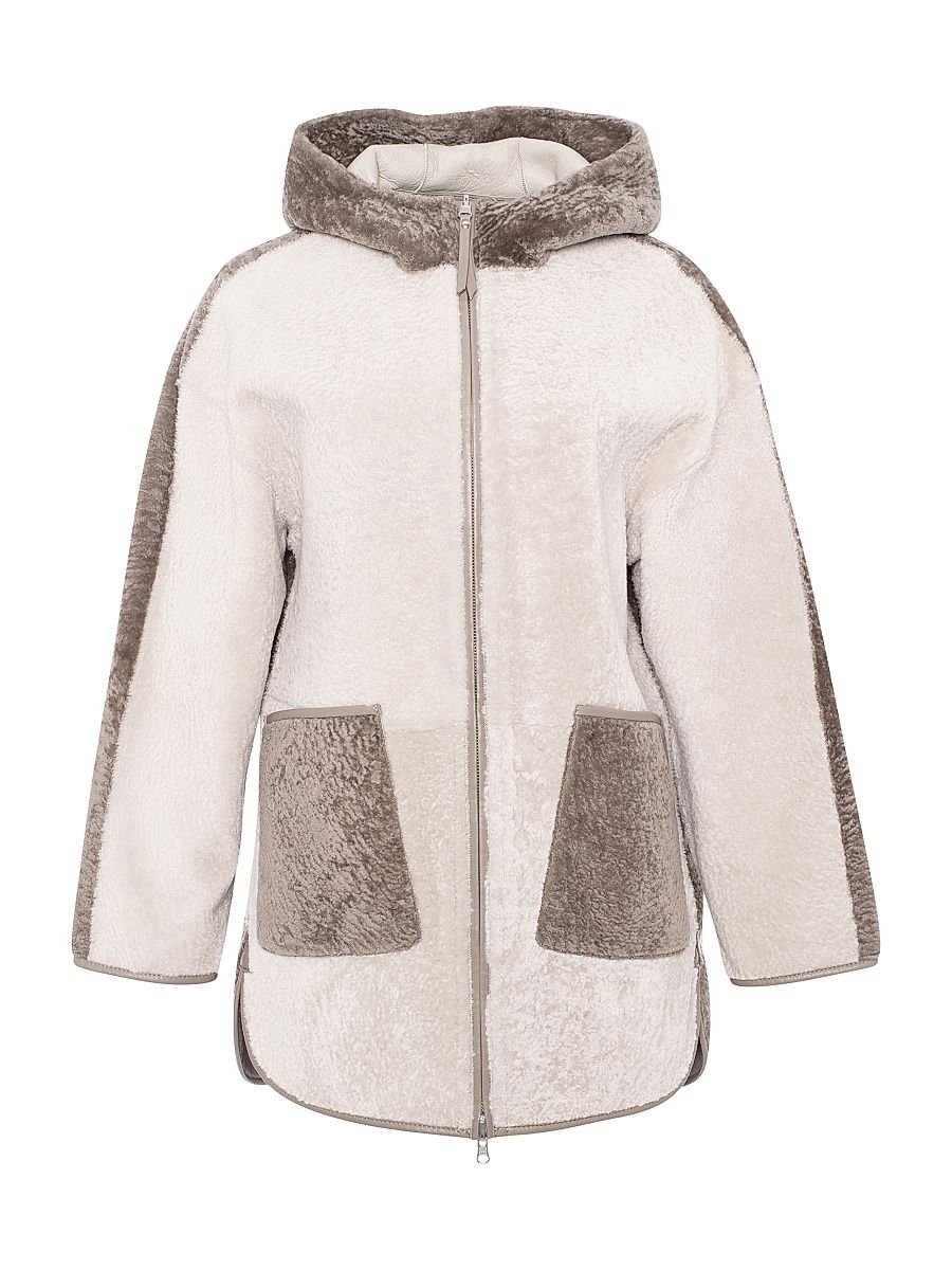 Women's Textured Shearling Lamb Parka - Beige - Size Medium