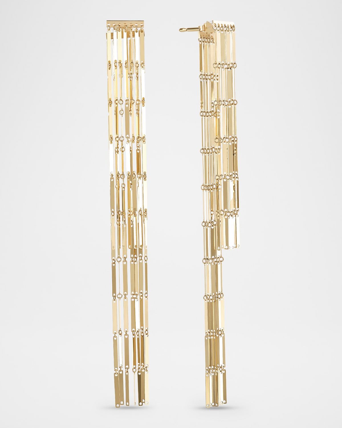 Laser-Cut Rectangle Chainmail Front Back Earrings in 14K Gold