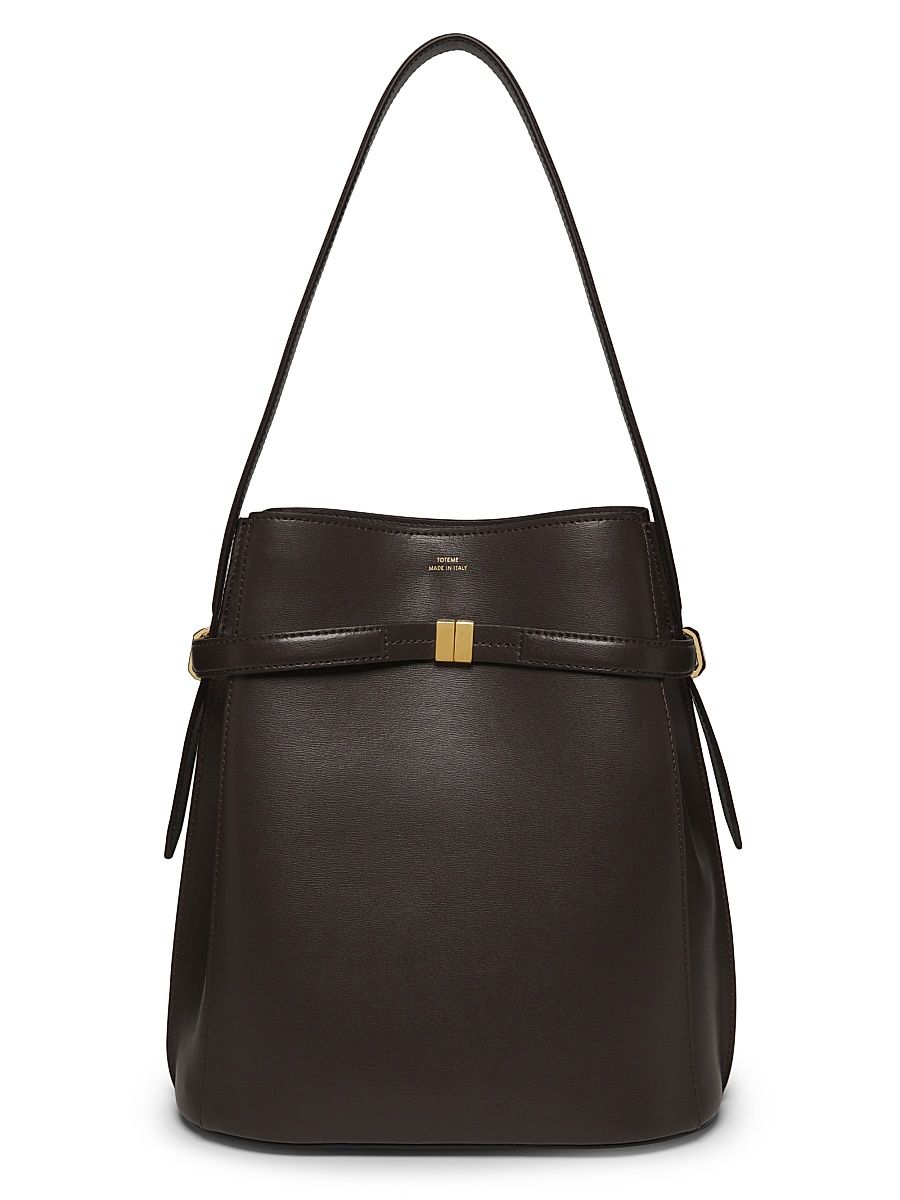 Women's Belted Leather Bucket Bag - Bark