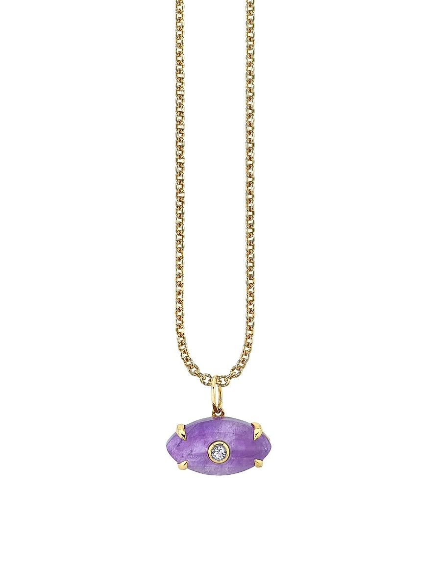 Women's 14K Gold, Diamond & Amethyst Evil Eye Charm Necklace - Gold
