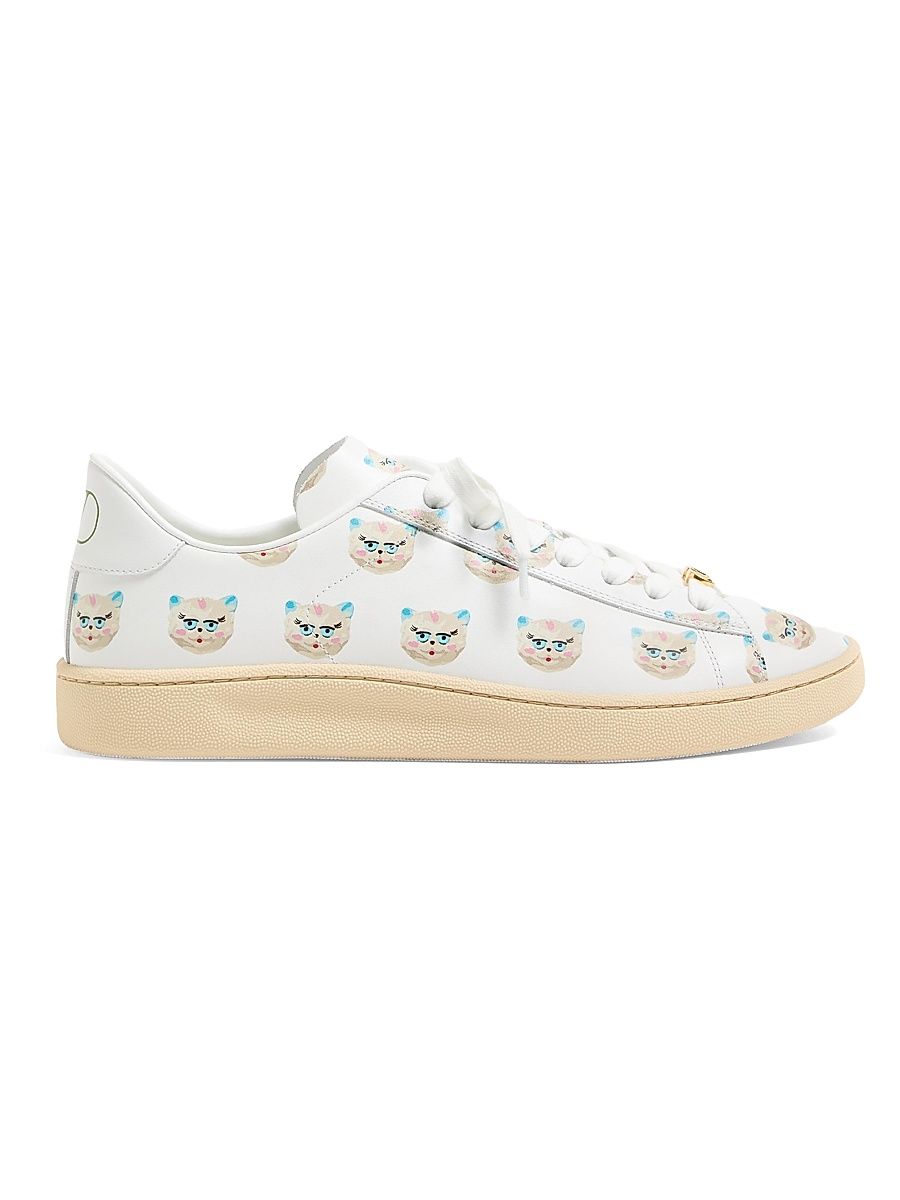 Men's Royco Sneakers in Nappa Calfskin with Le Chat De La Maison Motif - White - Size 13