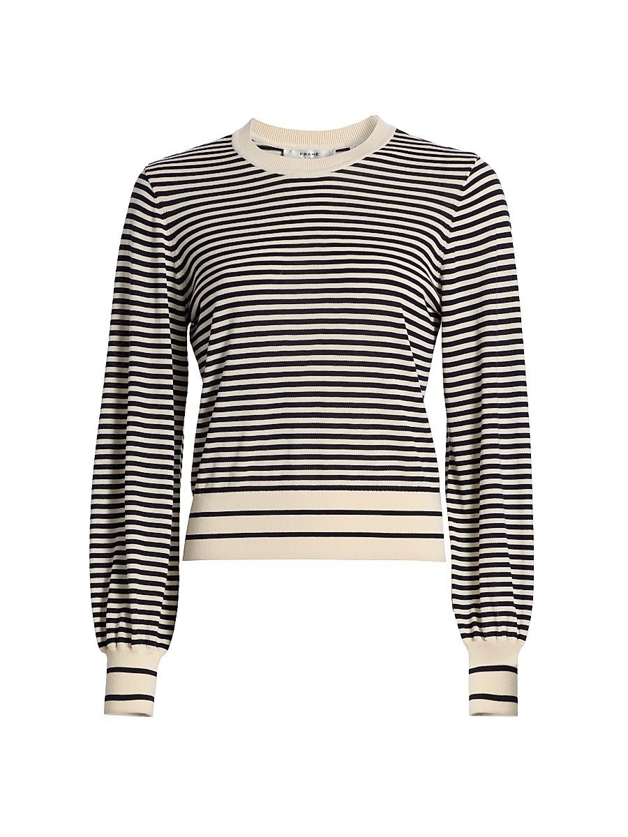 Women's The Striped Cotton-Blend Sweater - Cream Multi - Size Large