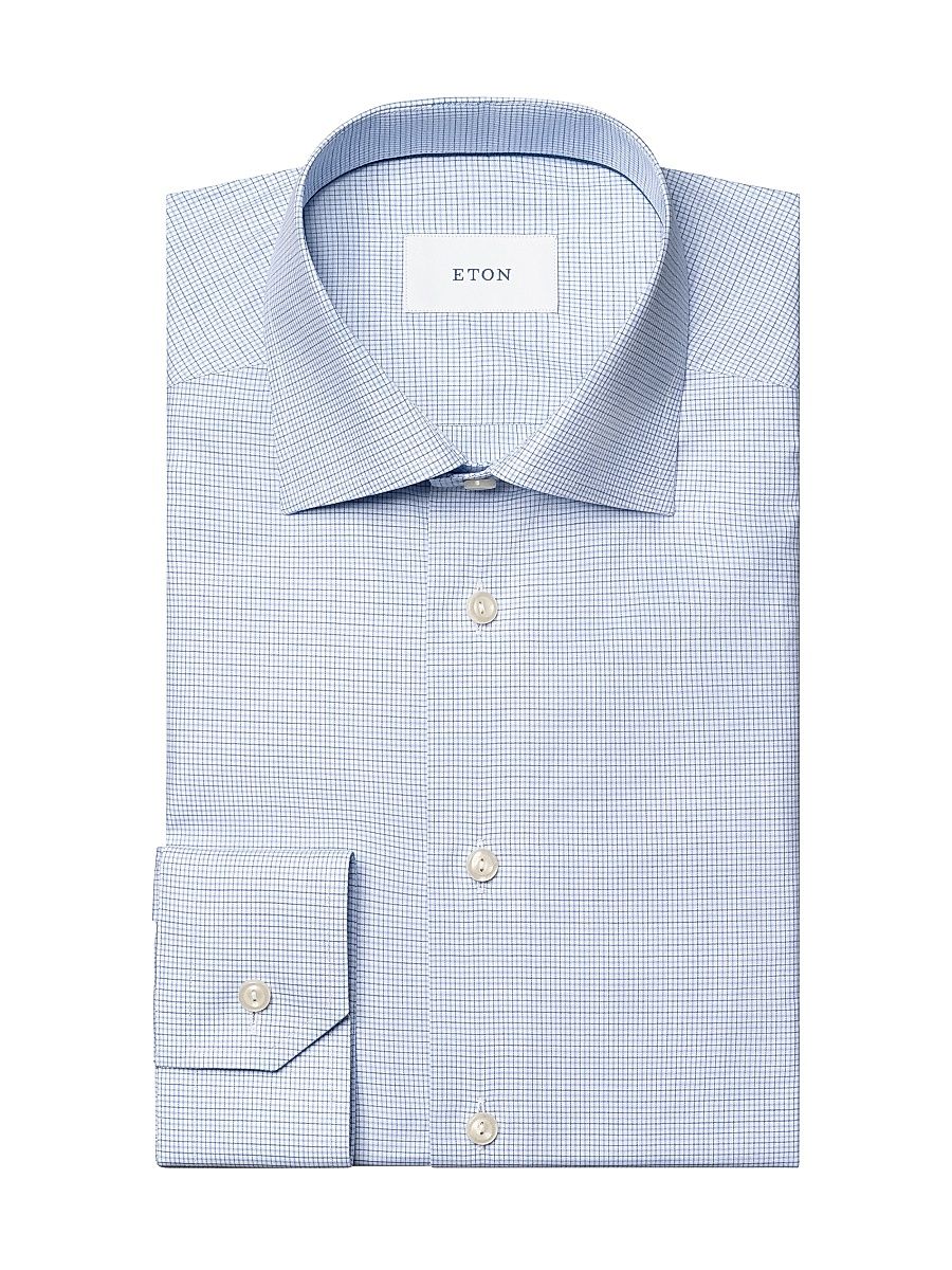 Men's Contemporary-Fit Check Twill Shirt - Blue - Size 16