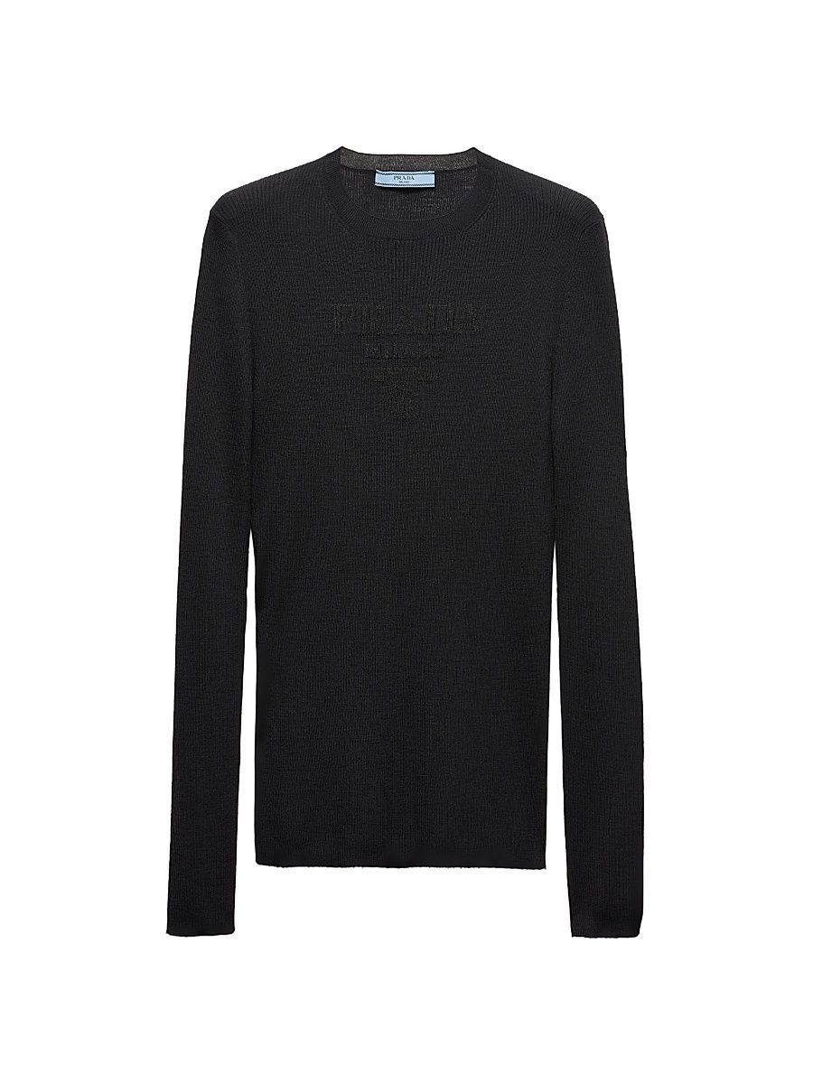 Women's Superfine Wool Crew-Neck Sweater - Black - Size 10