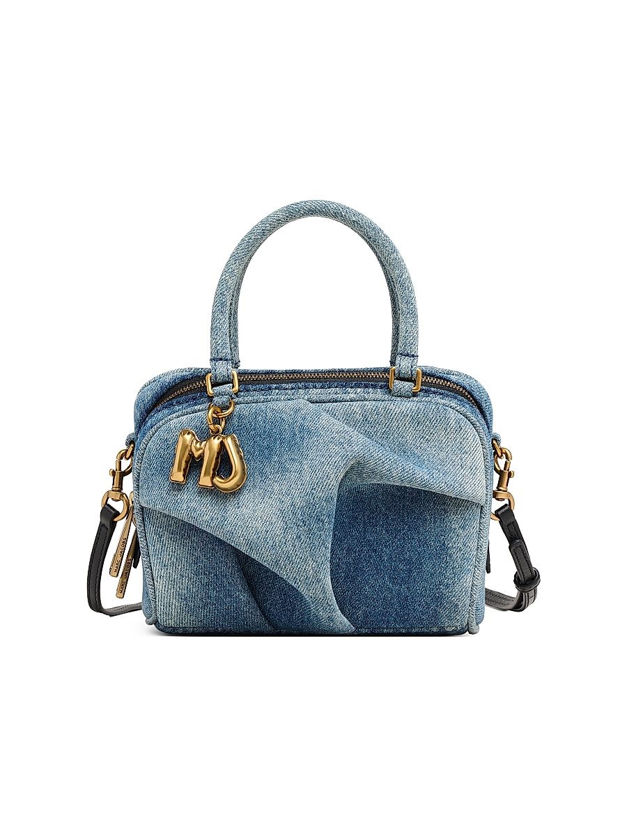 Women's The Denim Micro Wave Logo-Charm Top Handle Bag - Medium Wash Indigo