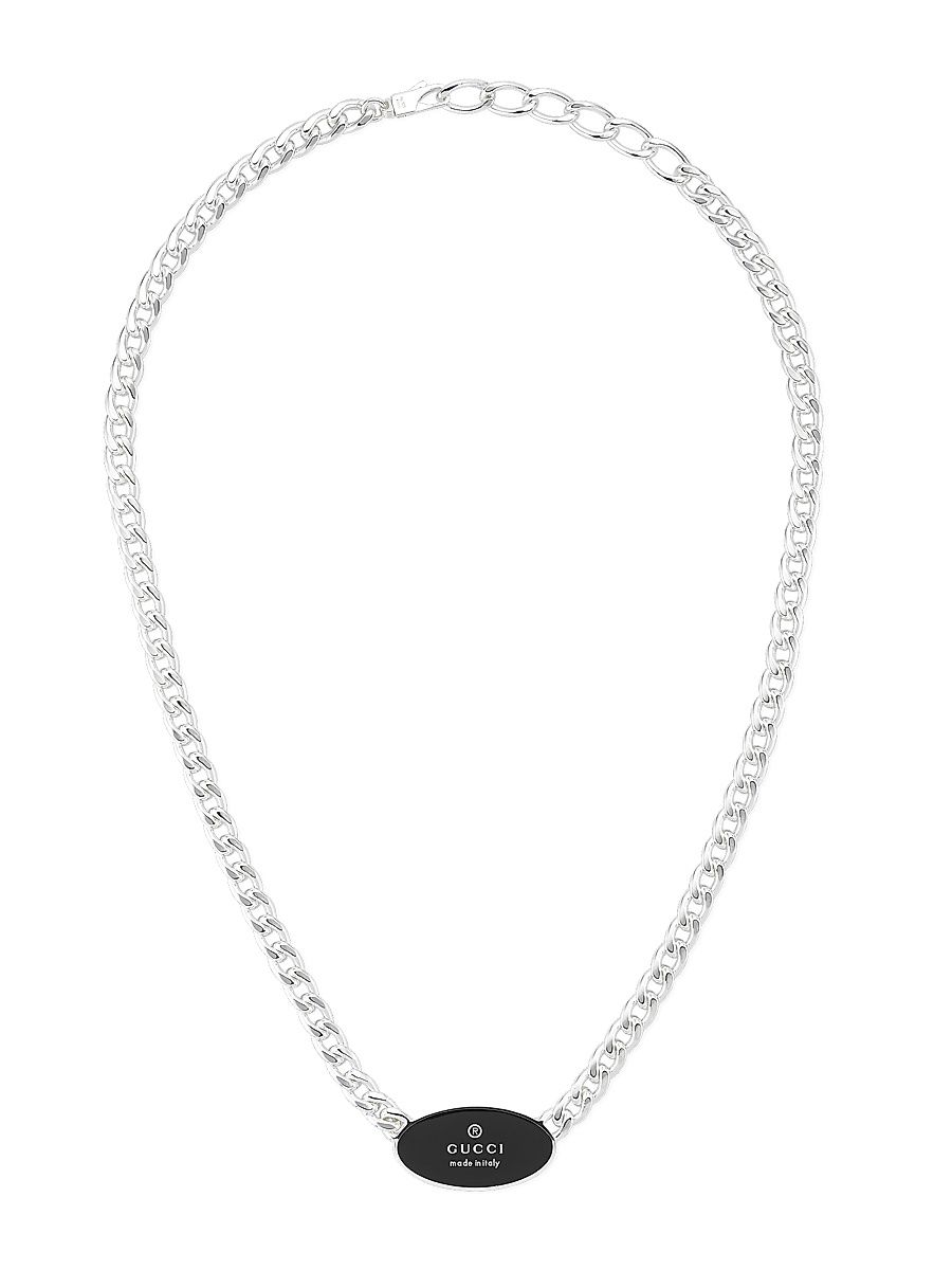 Men's Trademark Sterling Silver & Enamel Logo Necklace - Silver Black