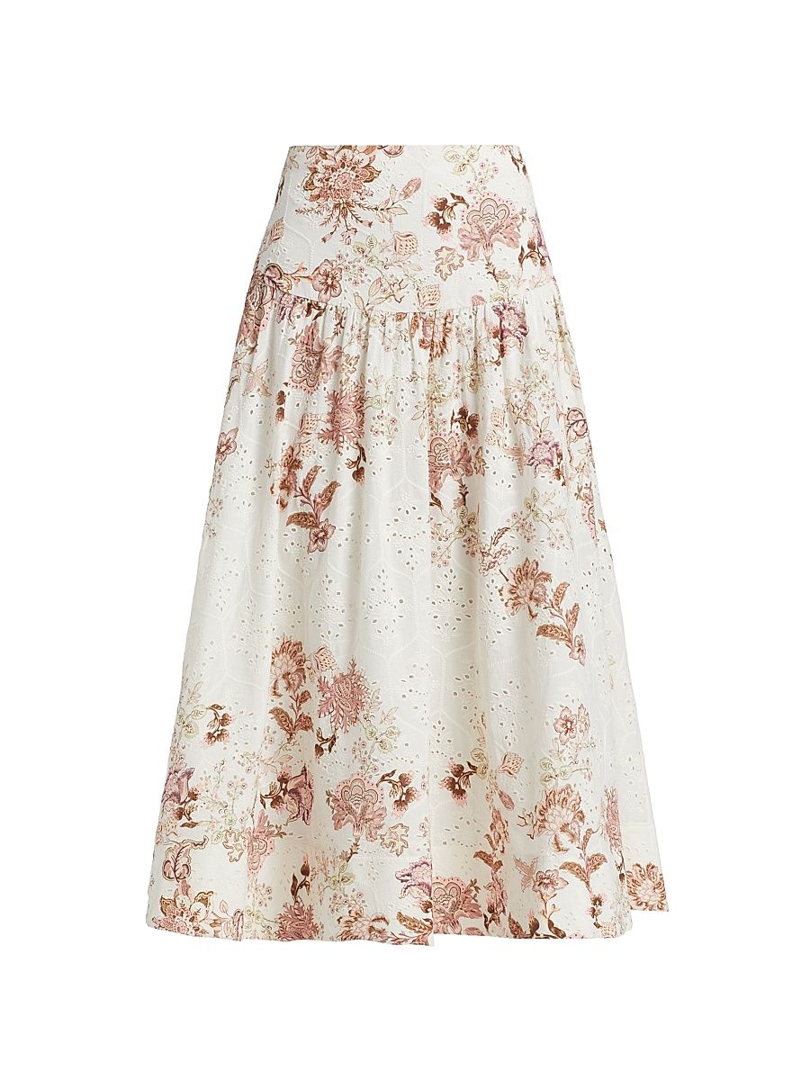 Women's Diza Floral Midi-Skirt - White - Size Small