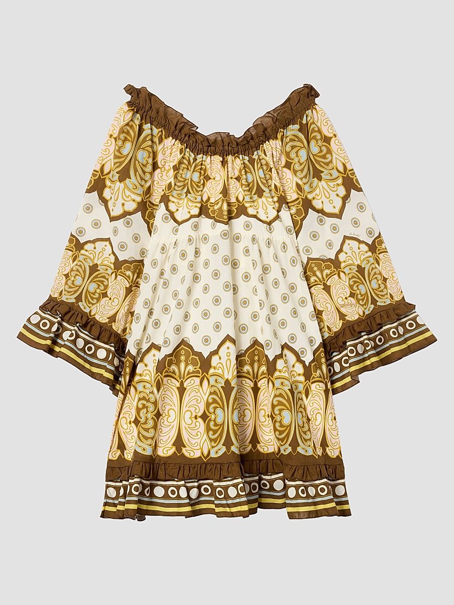 Women's Boho Mini Dress - Cocoon Placee Brown - Size XS