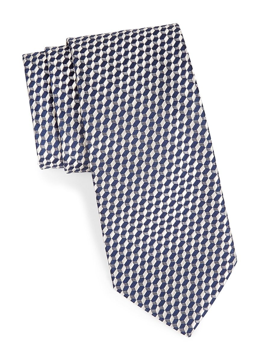 Men's Neat Geo Block Silk Jacquard Tie - Navy White