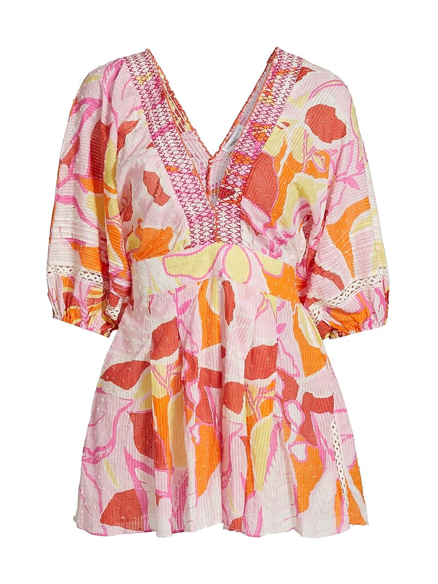 Women's Chantal Printed Cotton Short Jumpsuit - Pink Macro Lilium - Size Medium