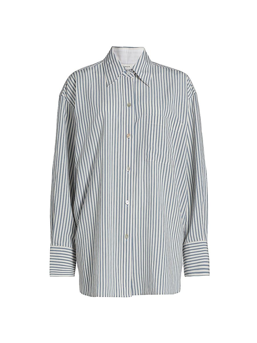 Women's Furrow Stripe Button-Front Shirt - Blue Off White - Size XS