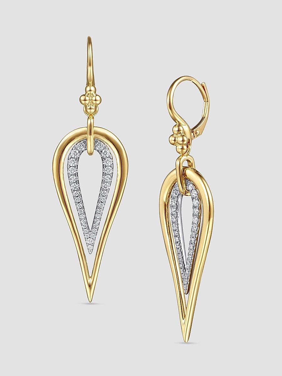 Gabriel & Co Women's Bujukan 14K White & Yellow Gold & 0.75 TCW Diamond Teardrop Earrings - Yellow Gold