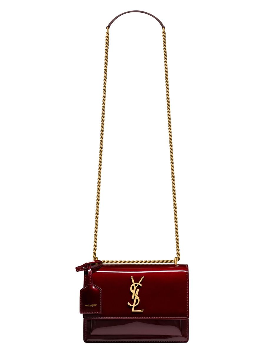 Saint Laurent Women's Sunset Small Shoulder Bag in Patent Leather - Gloss Burgundy