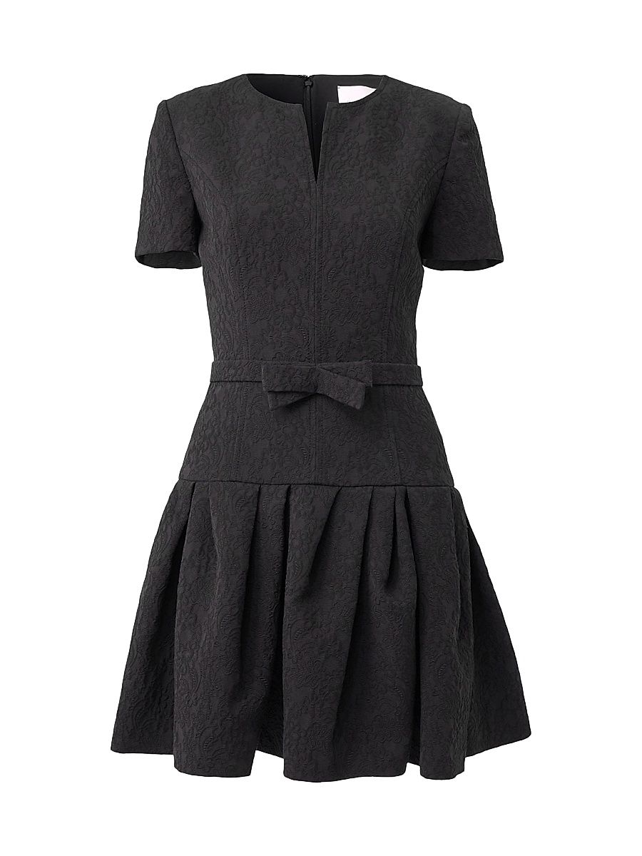 Women's Pleated Jacquard Bow Minidress - Black - Size 8
