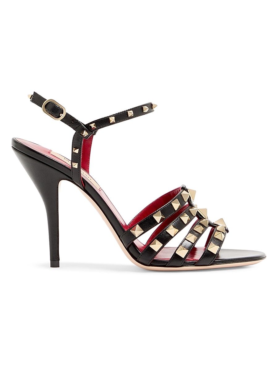 Women's Rockstud 100MM Kidskin Sandals - Black - Size 11.5