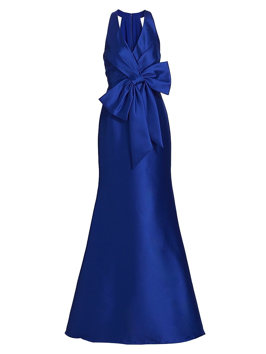 Women's Satin Mikado Bow Mermaid Gown - Cobalt - Size 4