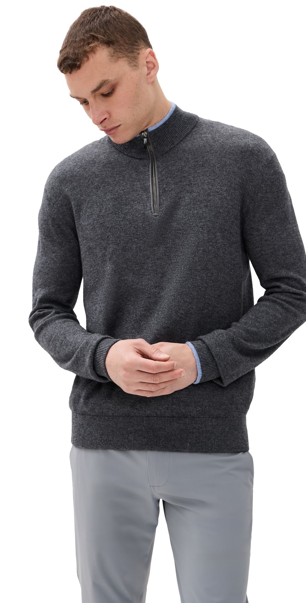 Greyson Sebonack Cashmere Blend Quarter Zip Sweater Dark Grey Heather L