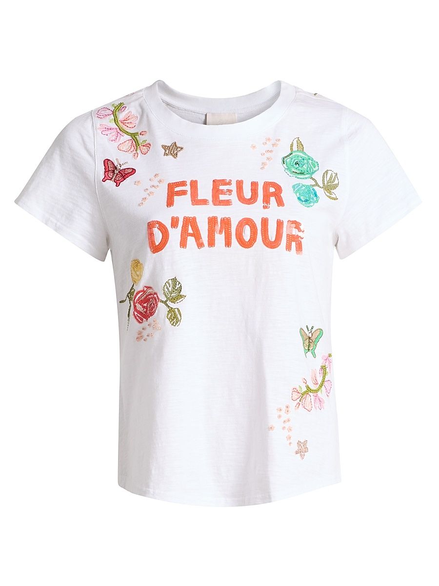 Women's Angeli Fleur Damour T-Shirt - White Multi - Size XL