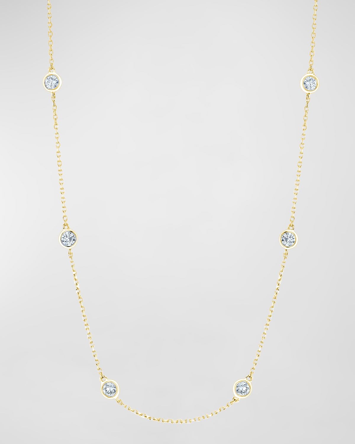 18K Gold Diamond by the Yard Chain Necklace with 1.5" Spacing Between Bezels, 16"L, 1.80tcw