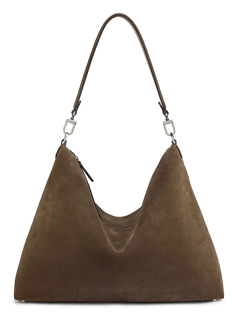 Women's Bevel Suede Medium Shoulder Bag - Dark Taupe
