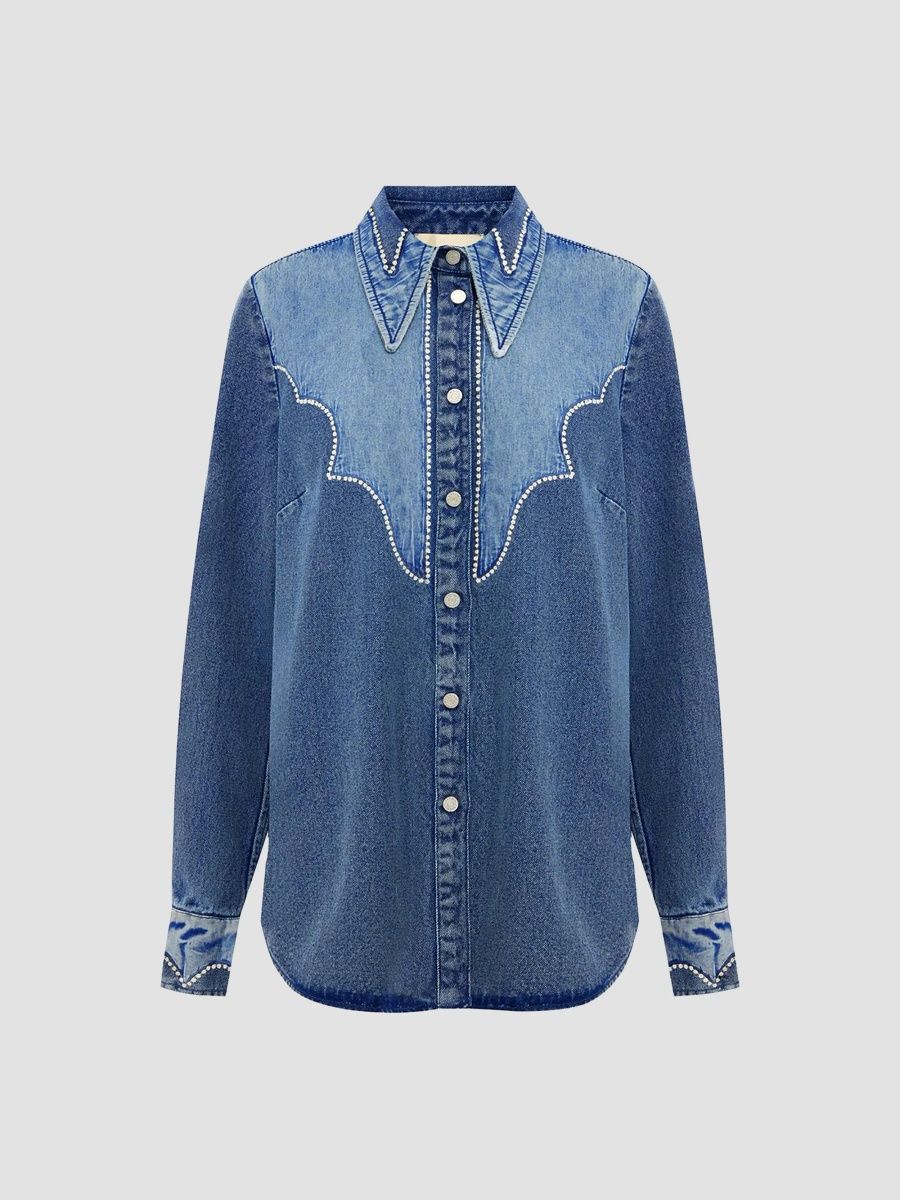 Women's Jesse Patchwork Denim Shirt - Blue - Size 2