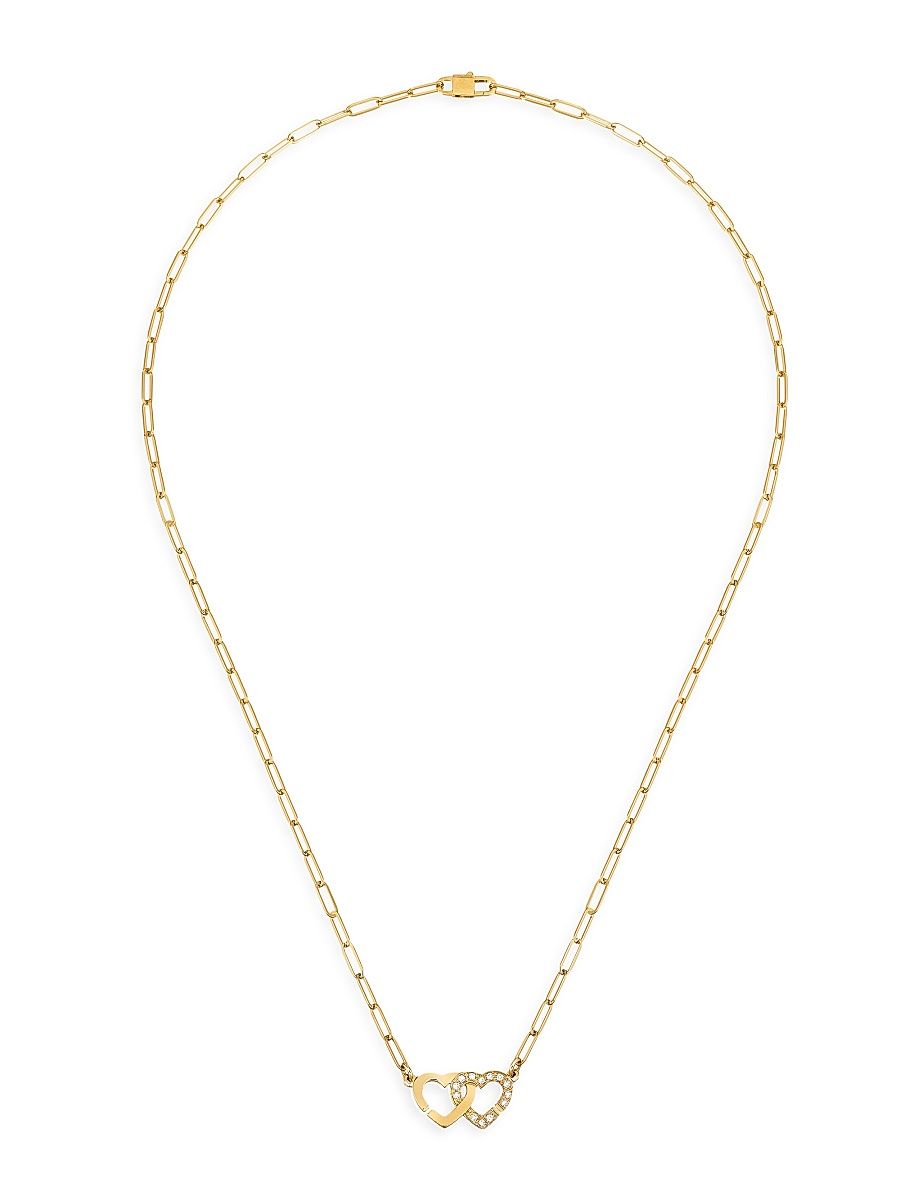 Women's Double Coeurs R9 18K Yellow Gold & 0.07 TCW Diamond Pendant Necklace - Yellow Gold