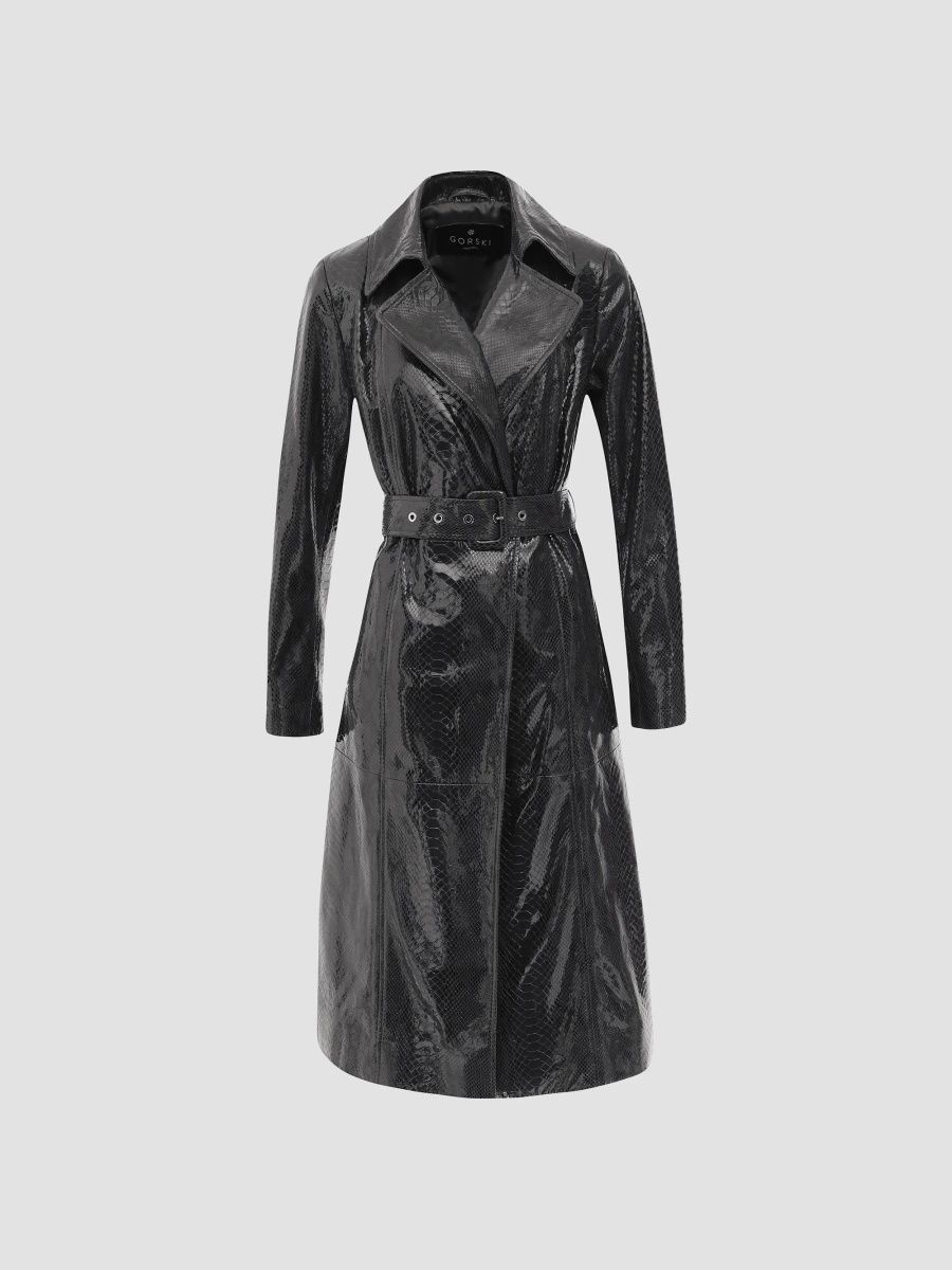Gorski Women's Metis Suede Python Printed Belted Trench Coat - Anthracite - Size Medium